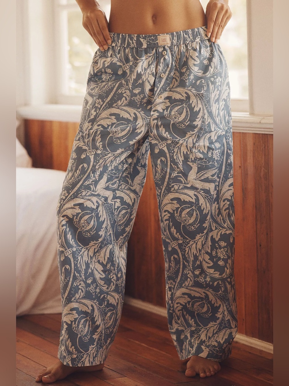 ANTHROPOLOGIE Lyrebird The Wren Boxer Pants Size L Petite | blue & white